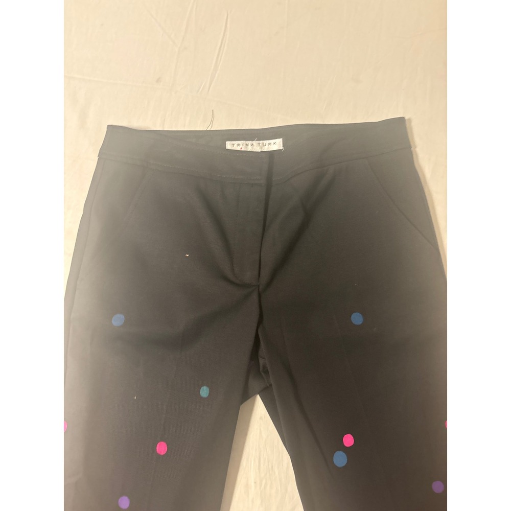 Trina Turk Polka Dot Bubble Print Pants Women 4 Black Excellent Straight Leg - Picture 5 of 11